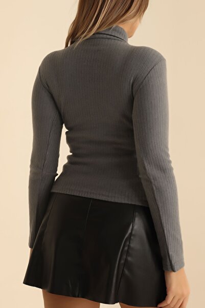 lovebox Anthracite Lycra Turtleneck Soft Knitwear Women's Sweater -220411