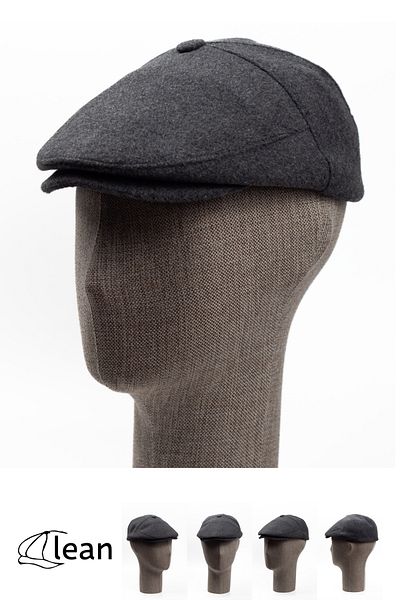 LEAN CAP Classic Buttoned Cap, Gray Cap, Cashmere Winter Solid Wool Fabric Cap Hat