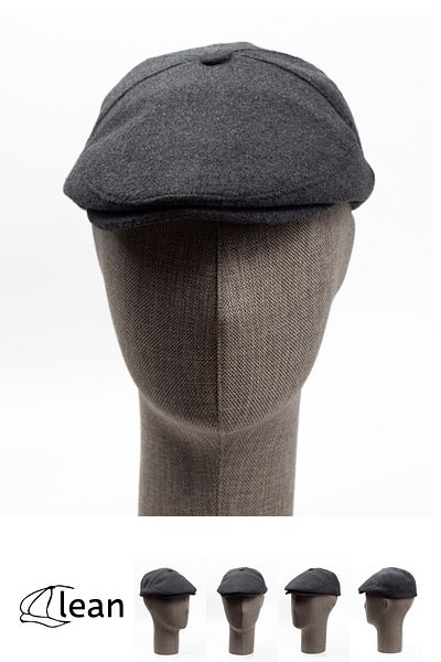 LEAN CAP Classic Buttoned Cap, Gray Cap, Cashmere Winter Solid Wool Fabric Cap Hat
