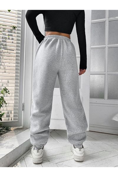 MODARİCH Καλιφόρνια Jogger Sweatpants - Γκρι εμπριμέ ελαστικό πόδι με ανασηκωμένη ψηλή μέση