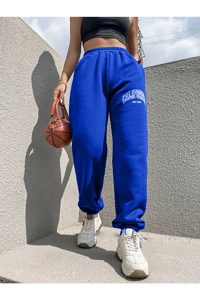 MODARİCH California Jogger Sweatpants - Sax Blue εμπριμέ λαστιχένιο πόδι με ψηλόμεσο