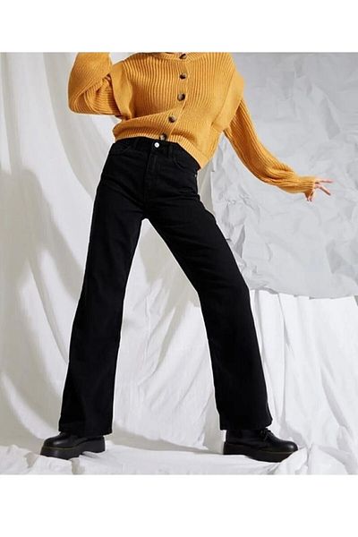 Livik Cinderalla Black Girl's Wide Leg Jeans