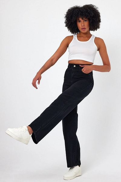 Livik Snow White Black Girl's Wide Leg Jeans