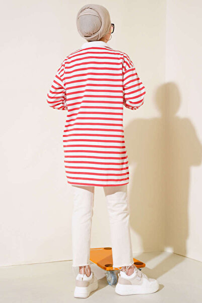 VOLT CLOTHİNG Női csíkos galléros cipzáras tunika