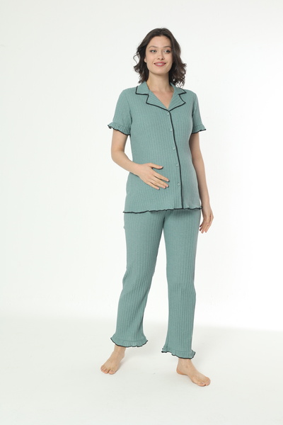 Miss Dünya Lissa Önden Düğmeli Geniş Fittilli Kısa Kol Hamile ve Lohusa Pijama Takımı