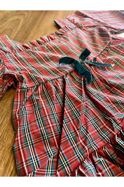 KİDSROOM SQUARE NECK CHRISTMAS GIRL'S PAJAMAS SET CHRISTMAS PLAID FABRIC