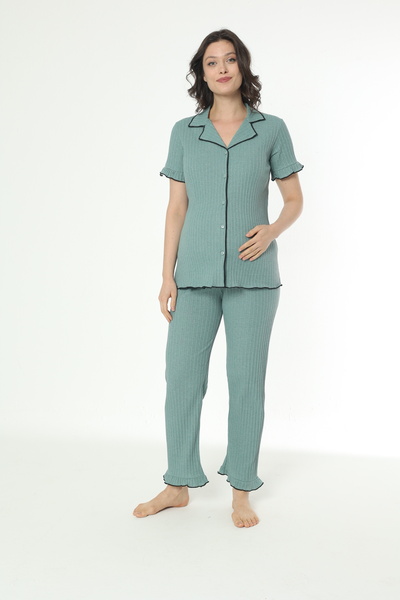 Miss Dünya Lissa Önden Düğmeli Geniş Fittilli Kısa Kol Hamile ve Lohusa Pijama Takımı