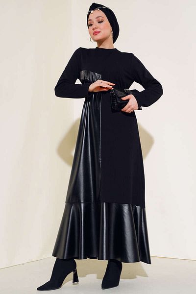 VOLT CLOTHİNG Women's Half Leather Chain Dress