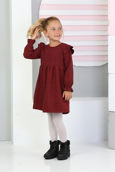 LUSANA 3024 3-7 Years Old Frilly Sleeve Elastic Checkered Winter Dress - Girl's Dress