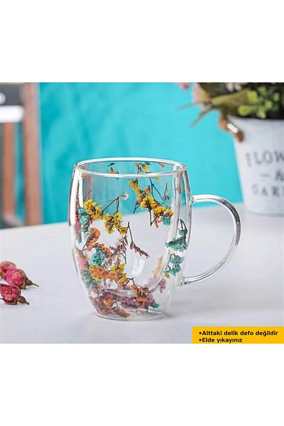 MİMOZA PARK 1 Floral Heat Resistant Borosilicate Double Wall Flower Cup| Floral Coffee Presentation Cup