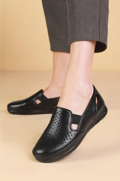 Waresta Wyzl-78 Siyah Ortopedik Topuk Jelli Günlük Yazlık İçi Deri Alçak Taba...