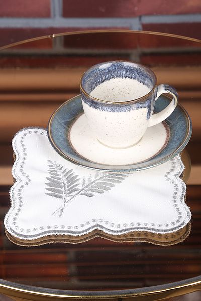 Teksev Frunză de palmier țesătură de in argintiu 6 bucăți cafea laterală prezentare cocktail șervețel broderie prezentare brodat