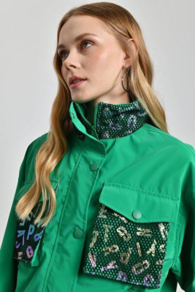 LOVELYSTORE Tasarım Vintage Yeşil İp Detaylı Ceket