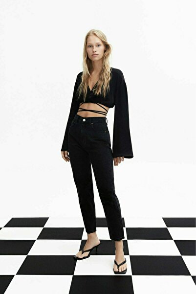 DRC trend Mary ženske crne Visok struk mekane udobne kroj Mom farmerke farmerke