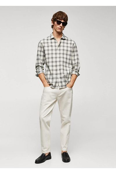 MANGO Man Slim Fit Seersucker Βαμβακερό πουκάμισο