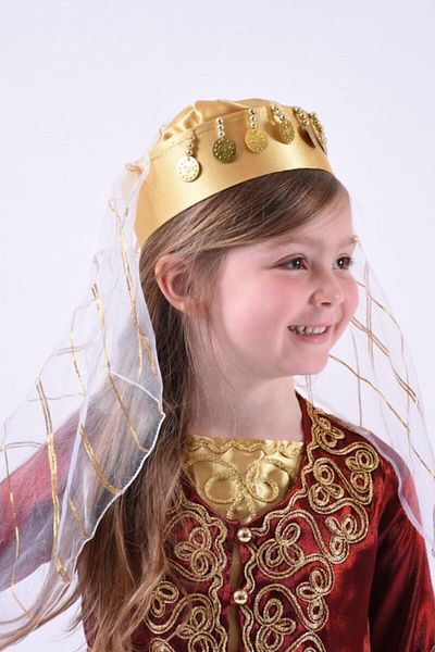 ceocuk Gold Sequin Embroidered Children's Fez with Veil