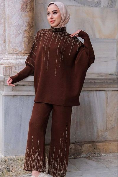 YILDIZ İSTANBUL MODA بدلة تريكو لامعة فستان حجاب