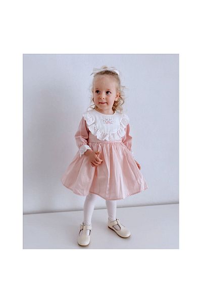 Şirin Şeyler Butiği Rochie de prințesă vintage elegantă, roz, cu mânecă lungă Isabella, pentru copii, cu broderie florală, căptușită din tul
