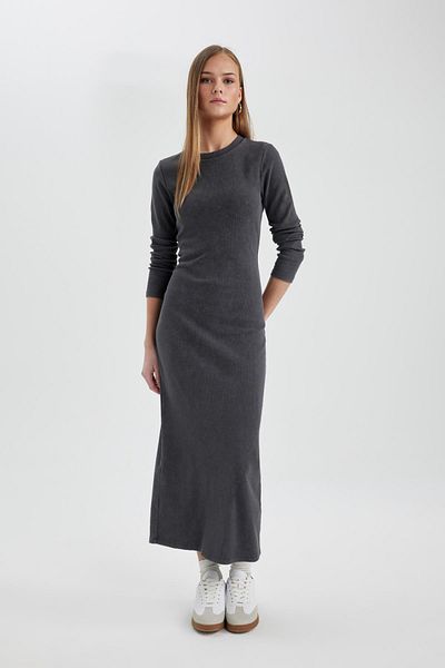DeFacto Bodycon Crew Rebrovaná košieľka s dlhým rukávom, prané s bledým efektom C1652ax24sp