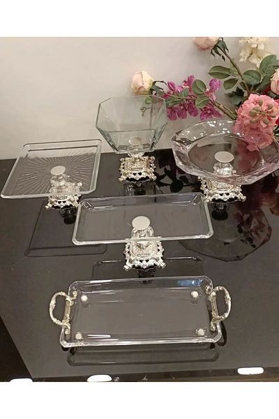 Santara AVANGARDE SPECIAL DESIGN SILVER CAST FOOT THICK GLASS GORGEOUS PRESENTATION SET CONSIST OF 5 PIECES