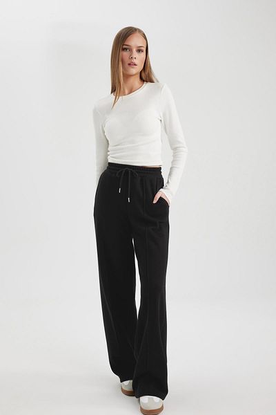 DeFacto Straight Fit Elastic Waist Sweatpants Lace up Pocket Long Length Basic Plain Thick Fabric A0954Ax24Sm
