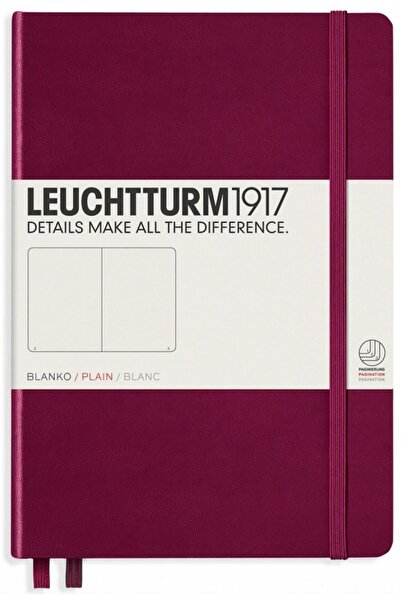 Leuchtturm1917 Orta Boy (A5) Not Defteri, Sert Kapak, Düz, Liman Kırmızısı Kapak