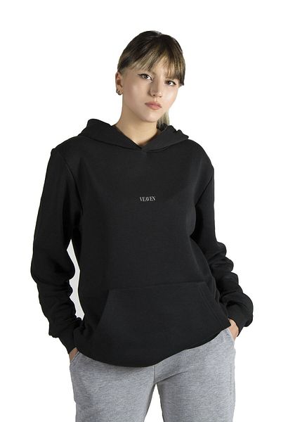 aynewmoda Hanorac negru unisex - imprimat în față, trei fire groase, glugă ridicată