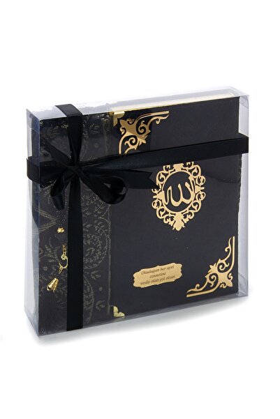 Emir Kitabevi Hediyelik Kadife Kuranı Kerim Seccade Tesbih Set Siyah