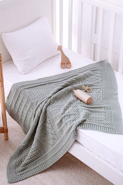 Lilabio 100% Cotton Knitwear Baby Blanket Green 80x90 Cm