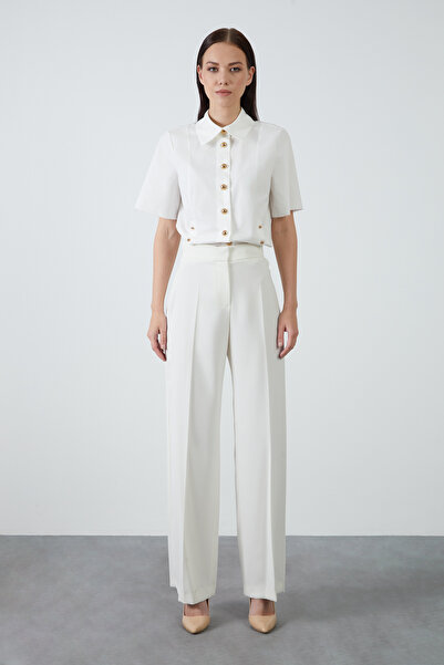 GİZİA Arkadan Kapak Cepli Ekru Bol Pantolon