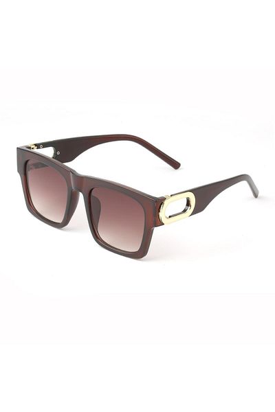 TomyHelf Square Design Ring Detailed Brown Frame Brown Glass Women's Sunglasses
