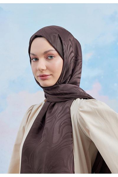Emproyal Jacquard Janjan Shawl Wave Pattern - Bitter Brown