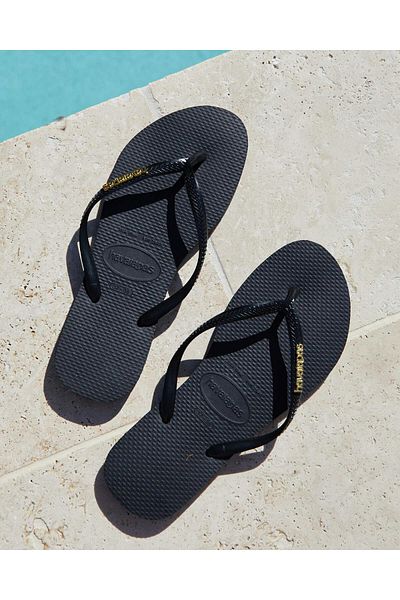 Havaianas Λογότυπο Slim Μεταλλικό Μαύρο Χρυσό 1924