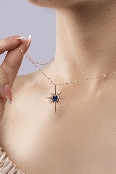 ESSARE 925 Ayar Gümüş Mavi Taşlı Kutup Yıldızı Kolye