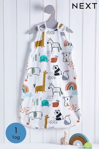 Next Baby 100% Cotton White Animal Patterned 1 Tog Bag Sleeping Bag