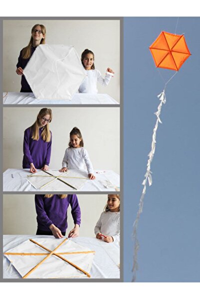 GÜLEN UÇURTMA Naylon Altıgen Uçurtma Yapım Seti / Ahşap Çıtalı