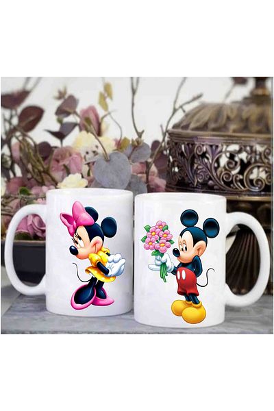 HobiShop Set of 2 Mickey and Minnie Printed Love Mug Set Gift for Lover