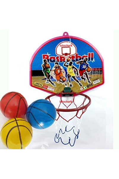 abnturk 3 Adet Top+Duvara monte 42cm Büyük Boy Oyuncak Basketbol Potası