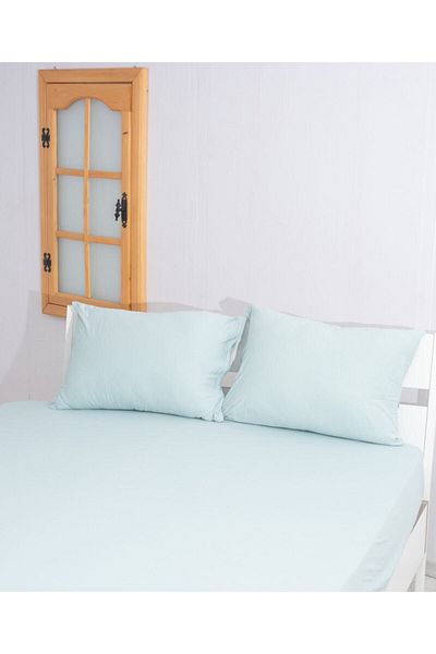 MEYHOME 100% Cotton Combed Elastic Sheet Mint (160X200) and 2 Pillowcases (50X70)