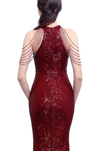 hilaltrendd Halter Neck Stone Detailed Evening Dress