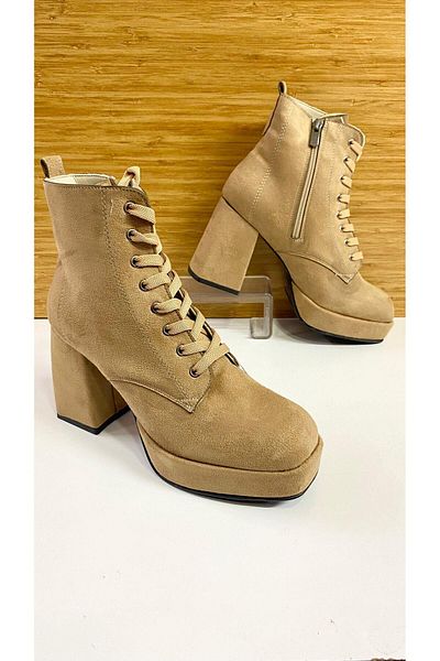 Sinem Çeyiz Suede Platform High Heel Lace Up Boots