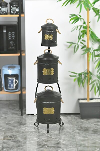 Yıldıray Metal Lüks Metal Standlı 3 Katlı Patates Soğan Sarımsak Kovası Siyah 1040s