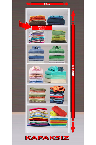 Kenyap Plus 814082 Kapaksız Giysi Odası Dolabı 80 cm Raflı Beyaz