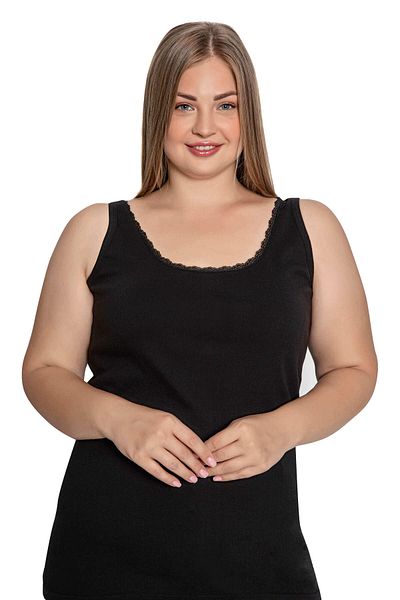 by İGP Black 100% Cotton, Economic Pack of 5, Plus Size, Lace, Thick Strap Women's Tank Top