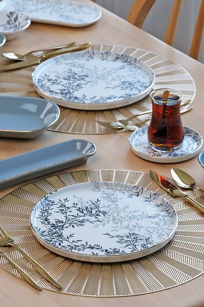 Glore Shadow Gold Gilded 41 Piece Ceramic Breakfast Set for 6 People