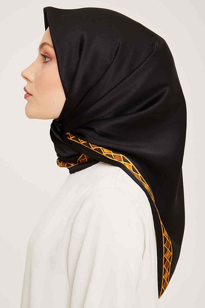Armine Black Frame Patterned Tivil Silk Scarf 9057-03