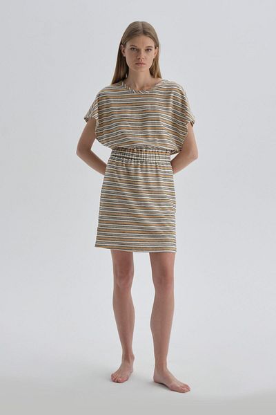 Dagi Orange Striped Boat Neck Cotton Nightgown