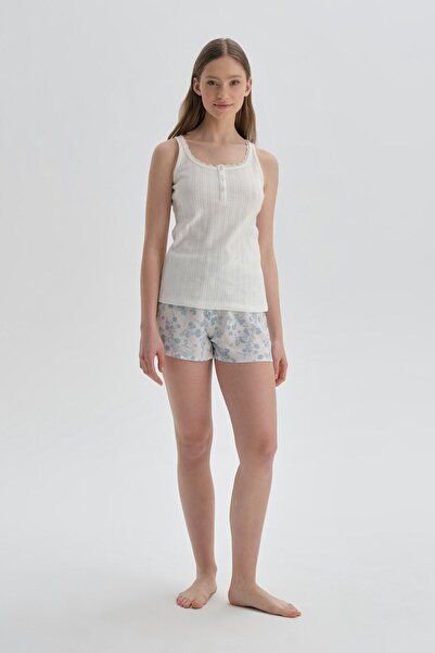 Dagi White Buttoned Collar Cotton Tank Top