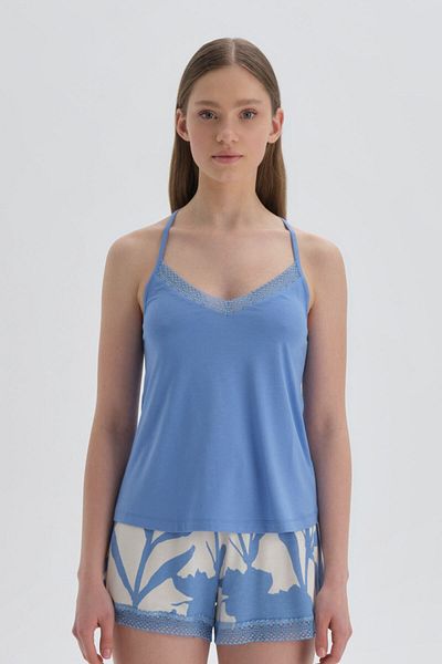 Dagi Blue Lace Detailed Viscose Tank Top