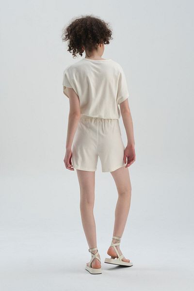 Dagi T-shirt Ecru Crew Neck Cotton Crop